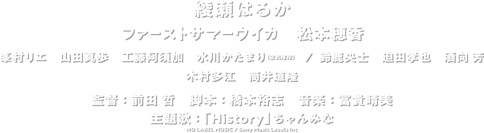 綾瀬はるか　ファーストサマーウイカ　松本穂香　監督：前田 哲　脚本：橋本裕志　音楽：富貴晴美　主題歌：「History」ちゃんみな